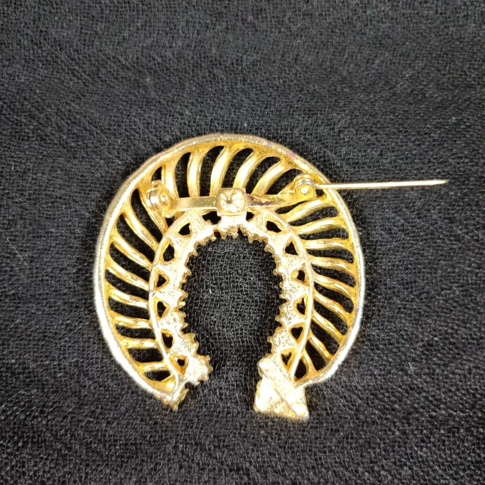 Vintage Gerrys Horseshoe Brooch Pin Faux Pearls Pink Rhinestones Chic Gold Tone - Picture 4 of 10
